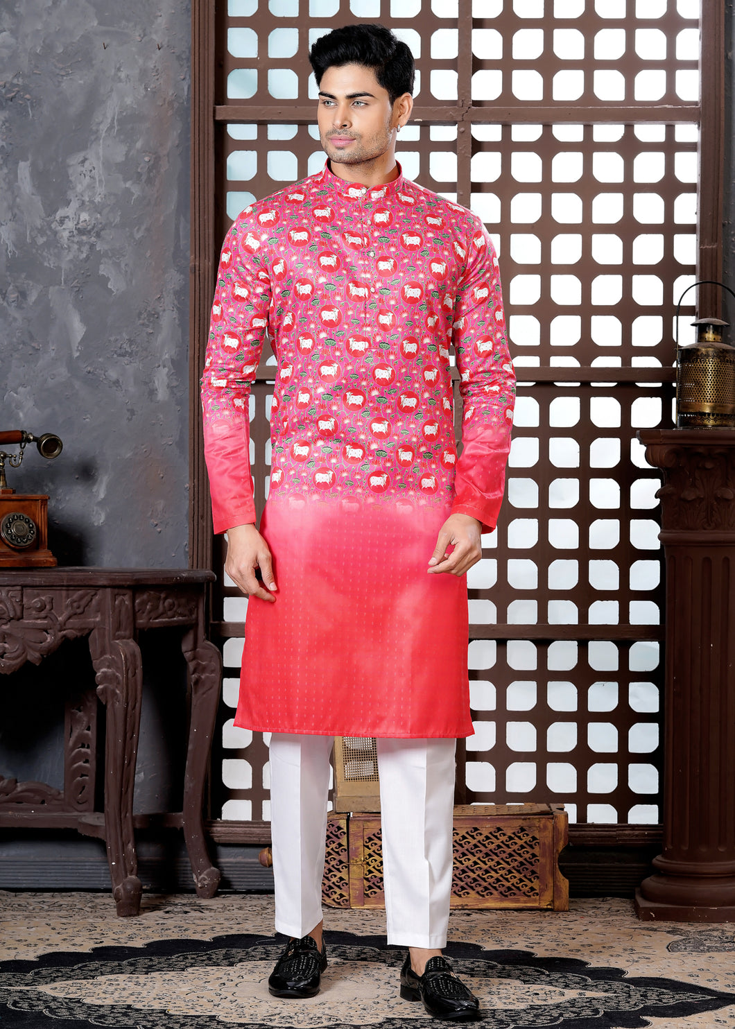 Ajay Arvindbhai Khatri Men's Cotton Printed Navratri Kurta