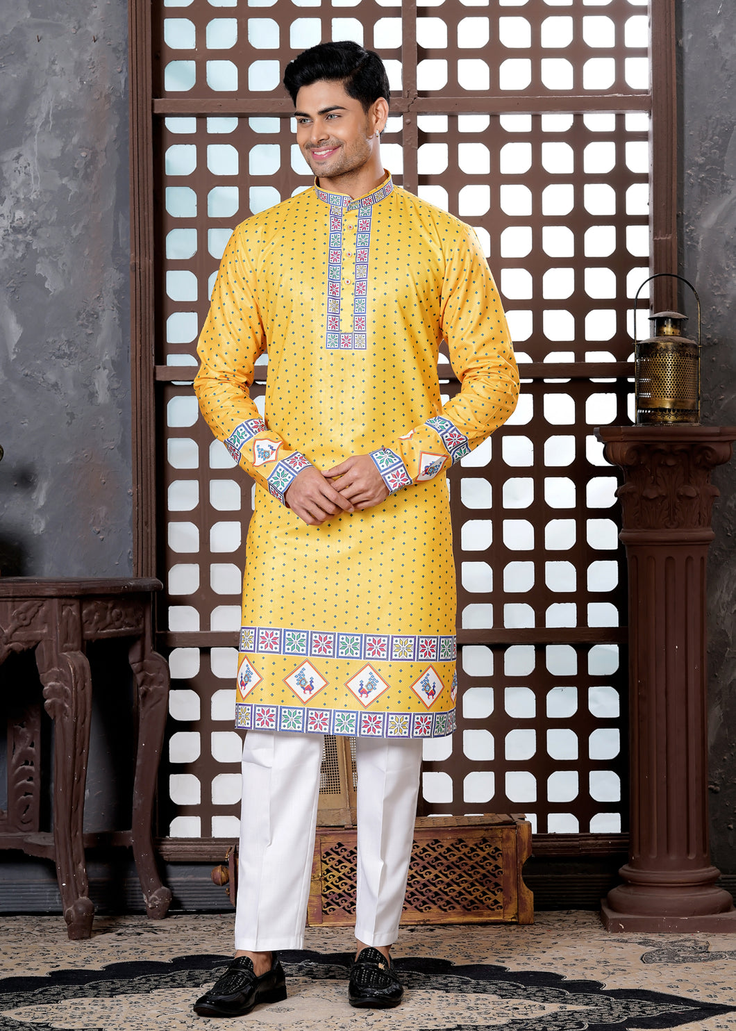 Ajay Arvindbhai Khatri Men's Cotton Printed Navratri Kurta