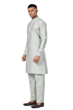 Load image into Gallery viewer, Ajay Arvindbhai Khatri Men Stylist Semi Raw Silk Kurta Pajama With Collar Thread Work
