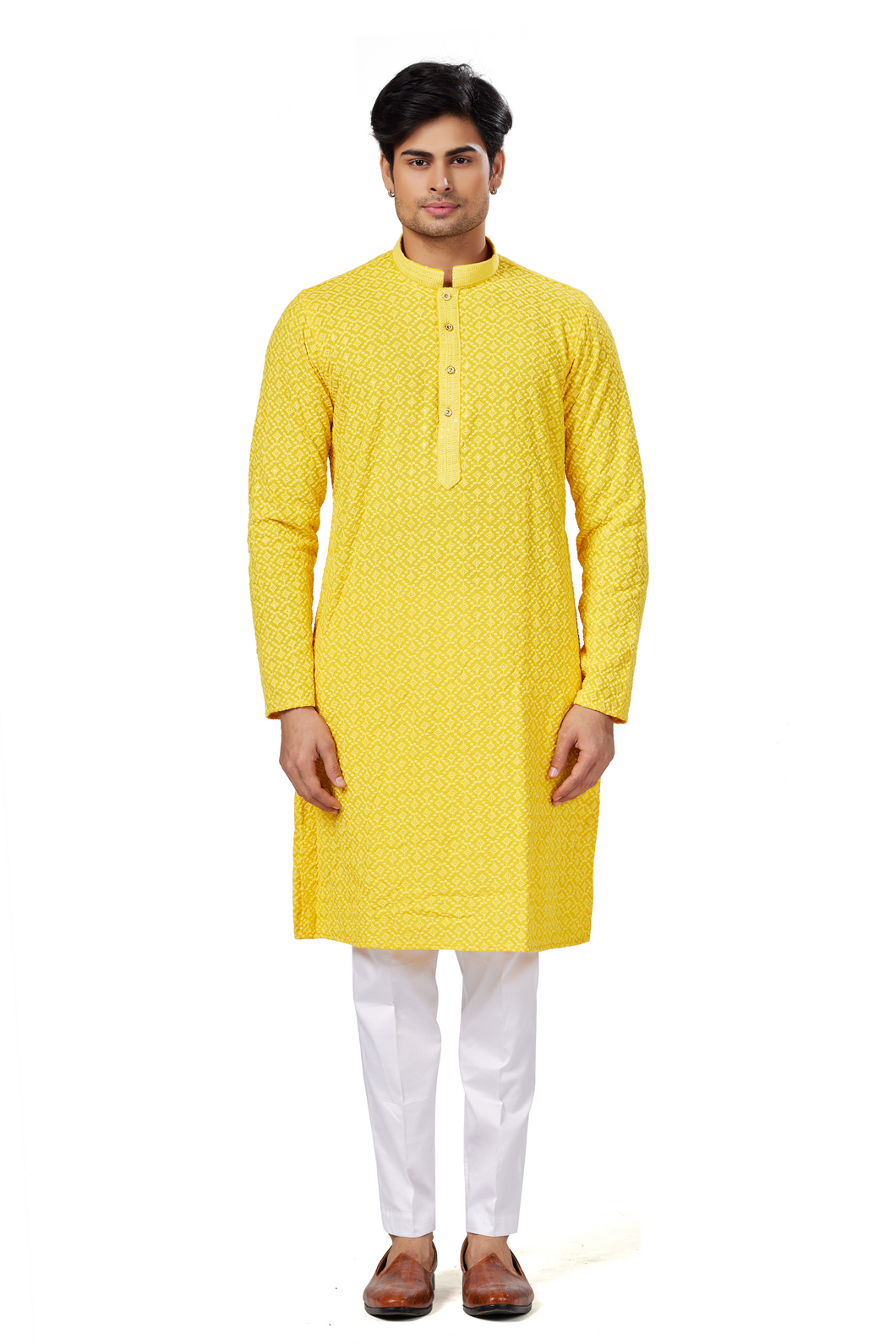 Ajay Arvindbhai Khatri Men's straight Lucknowi Chikankari  Kurta