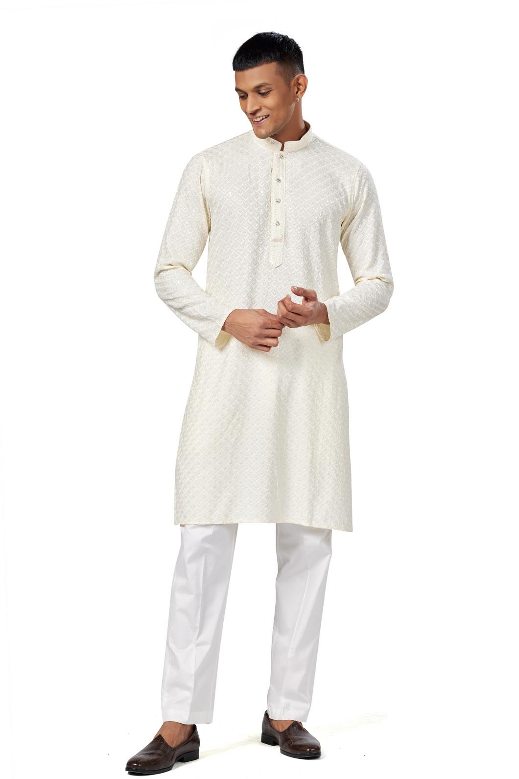 Ajay Arvindbhai Khatri Men's straight Lucknowi Chikankari kurta