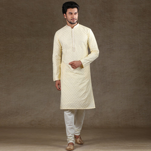 mens cotton cream colour kurta pajama set