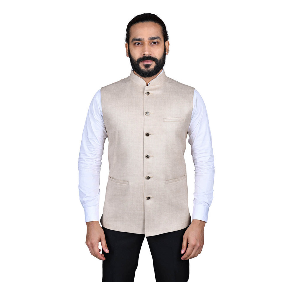 Cotton Silk Blend Solid Nehru Jacket in Beige | Nehru jacket for men, Nehru  jackets, Jackets