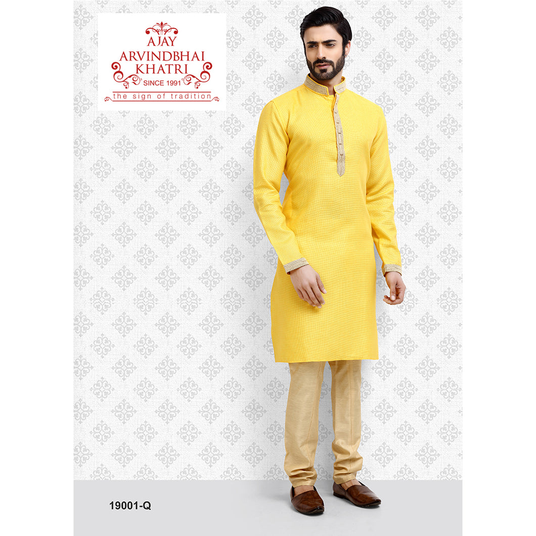 mens yellow color kurta pajama set