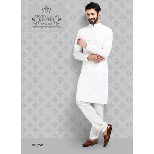 mens white color kurta pajama set