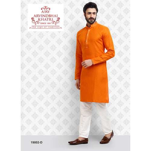 mens orange color kurta pajama set