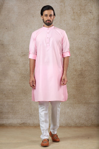 mens pink color kurta pajama set