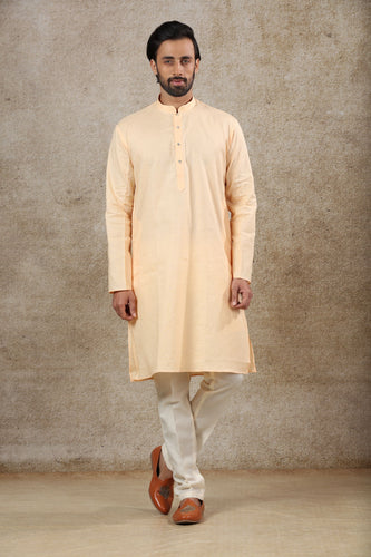 mens cream color cotton kurta pajama set