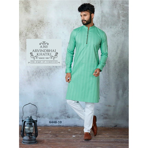 mens pista green color kurta pajama set