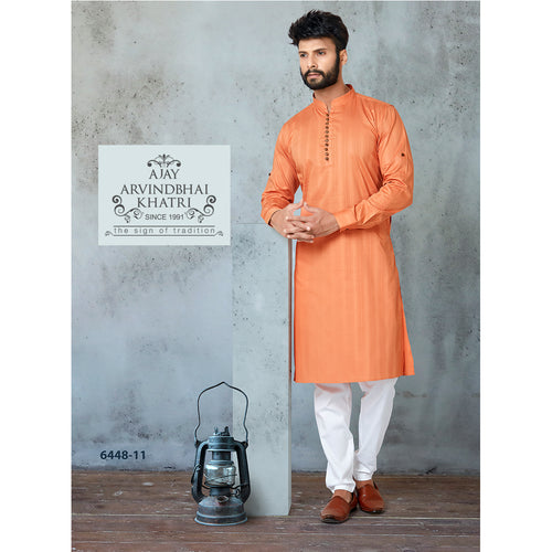 mens orange color kurta pajama set