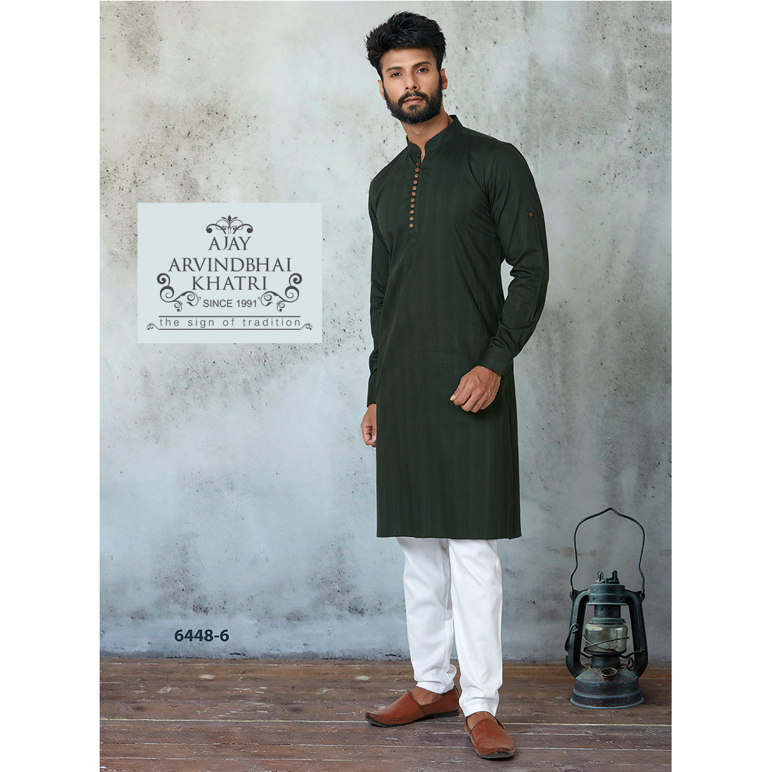 Ajay Arvindbhai Khatri Men s Green Colour Kurta White Pyjama Set