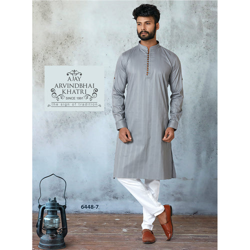 mens grey color kurta pajama set